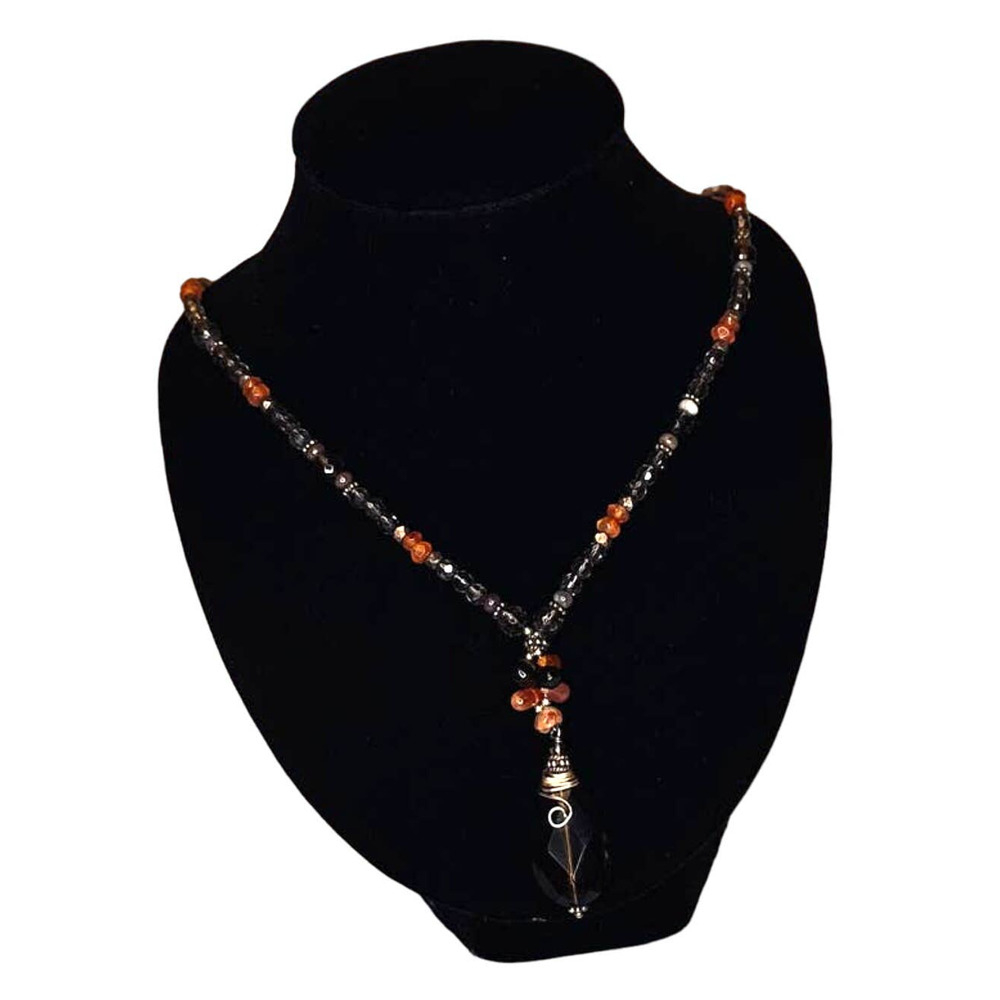 Artisan Crafted Smokey Topaz & Carnelian Y Necklace w/silver lobster claw clasp - Picture 6 of 8